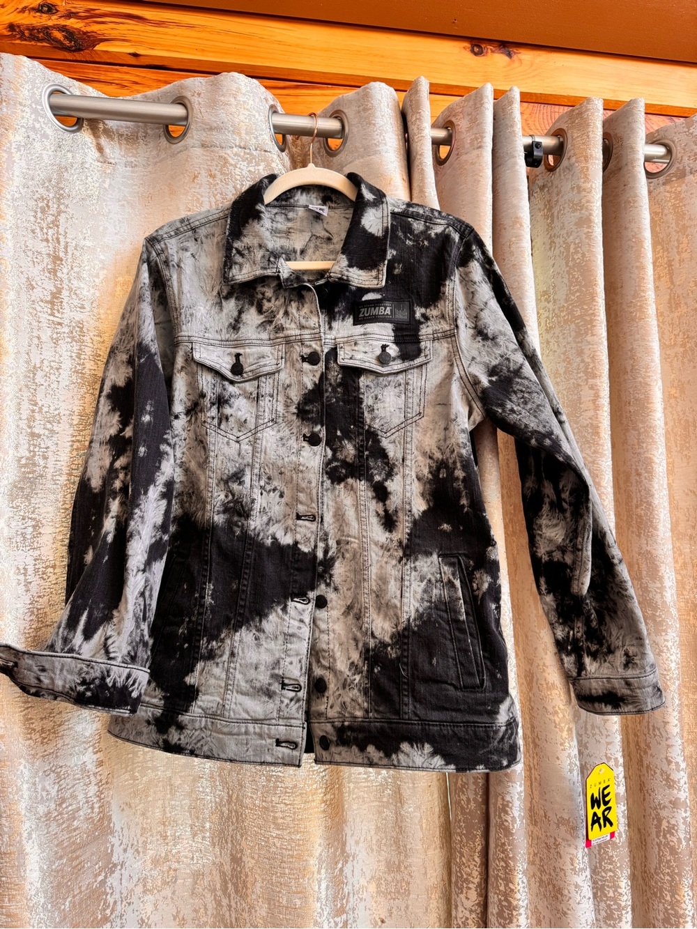 Zumba Fitness Black & Gray Tie-Dye Denim Jacket